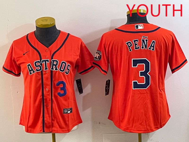 Youth Houston Astros #3 Pena Orange Game 2025 Nike MLB Jersey style 1->youth mlb jersey->Youth Jersey